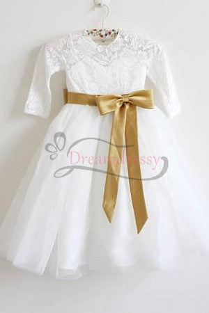 White flower girl dress with hot sale gold sash