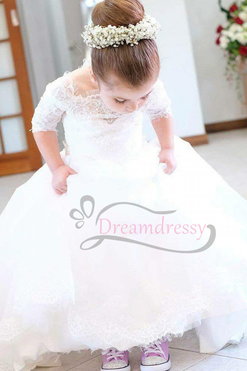 Cute Off the Shoulder White Flower Girl Dress Dreamdressy