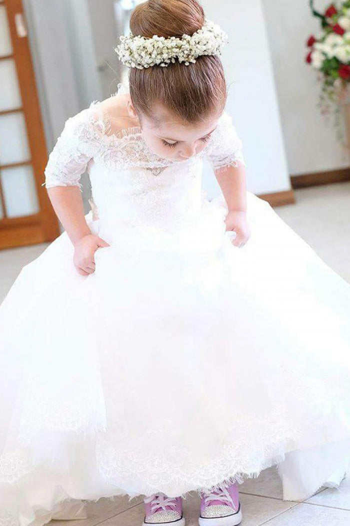 Cute Off the Shoulder White Flower Girl Dress