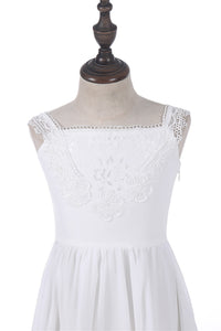 Cute White High Low Beach Flower Girl Dress