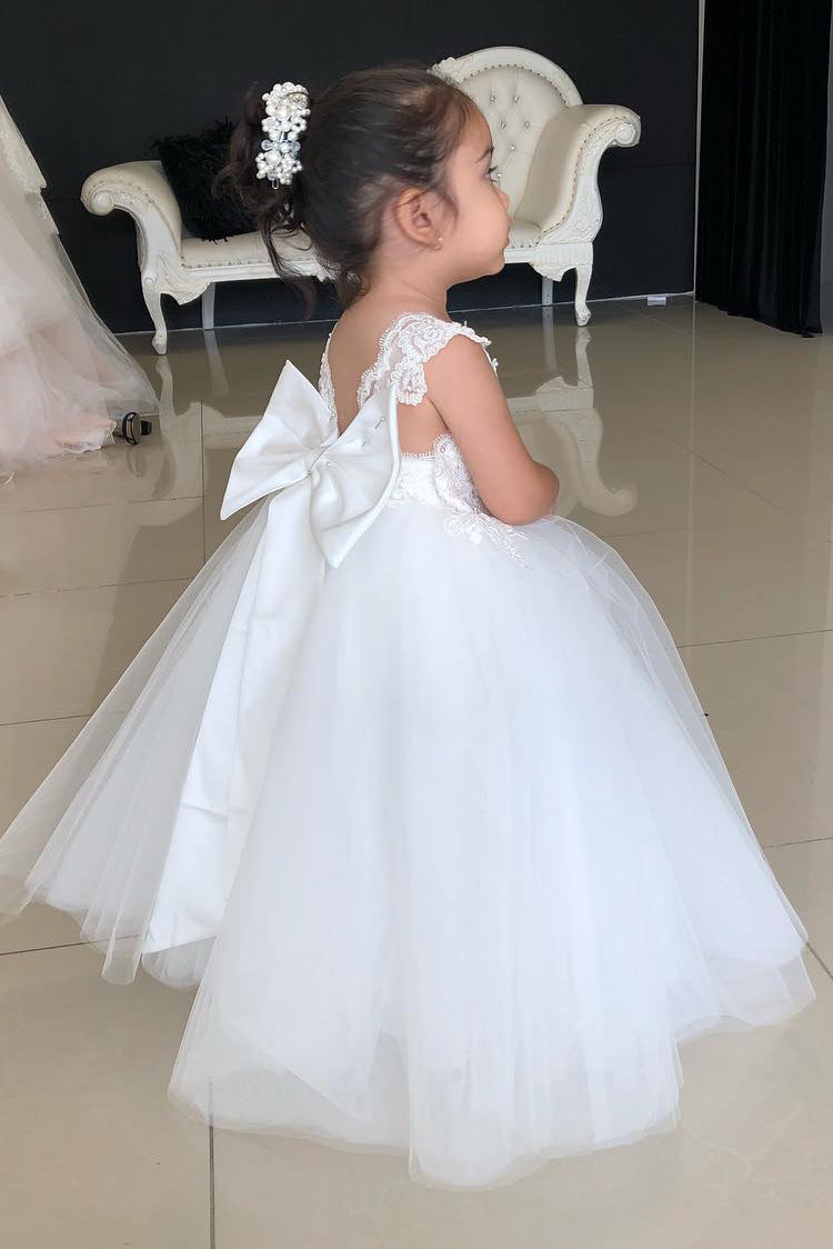 Toddler Ball Gown Lace Top White Flower Girl Dress – Dreamdressy