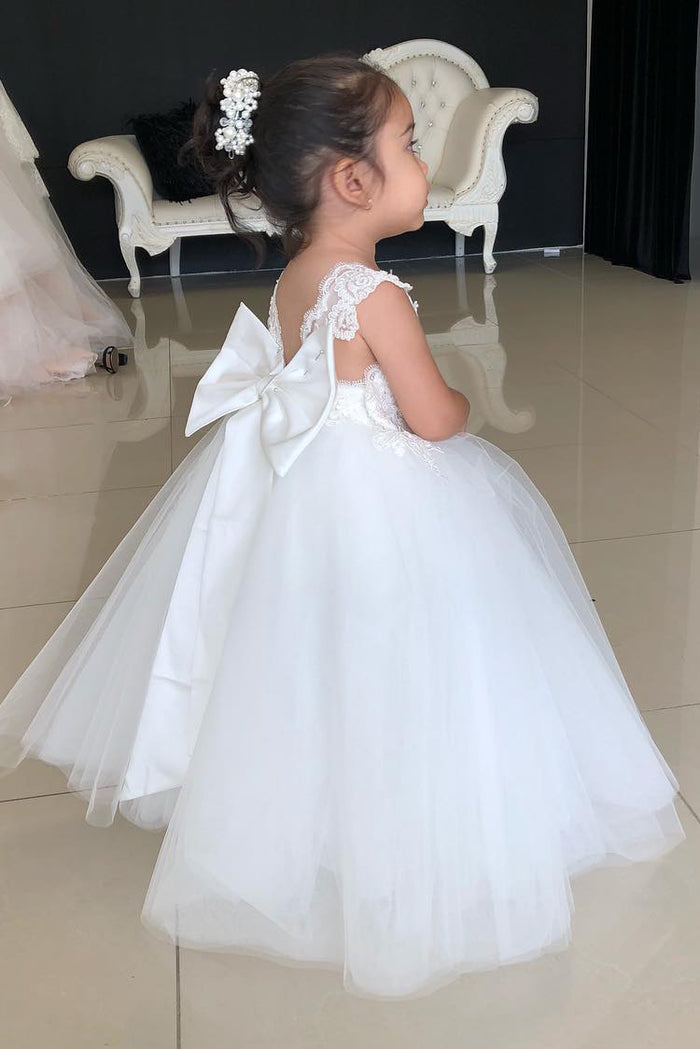 Toddler Ball Gown Lace Top White Flower Girl Dress