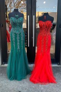 Green Sequin Strapless Mermaid Long Prom Dress