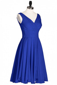 Royal Blue Chiffon V-Neck Backless A-Line Short Bridesmaid Dress