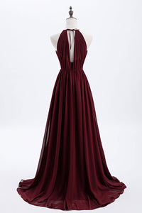 Halter Burgundy Keyhole Chiffon A-line Bridesmaid Dress