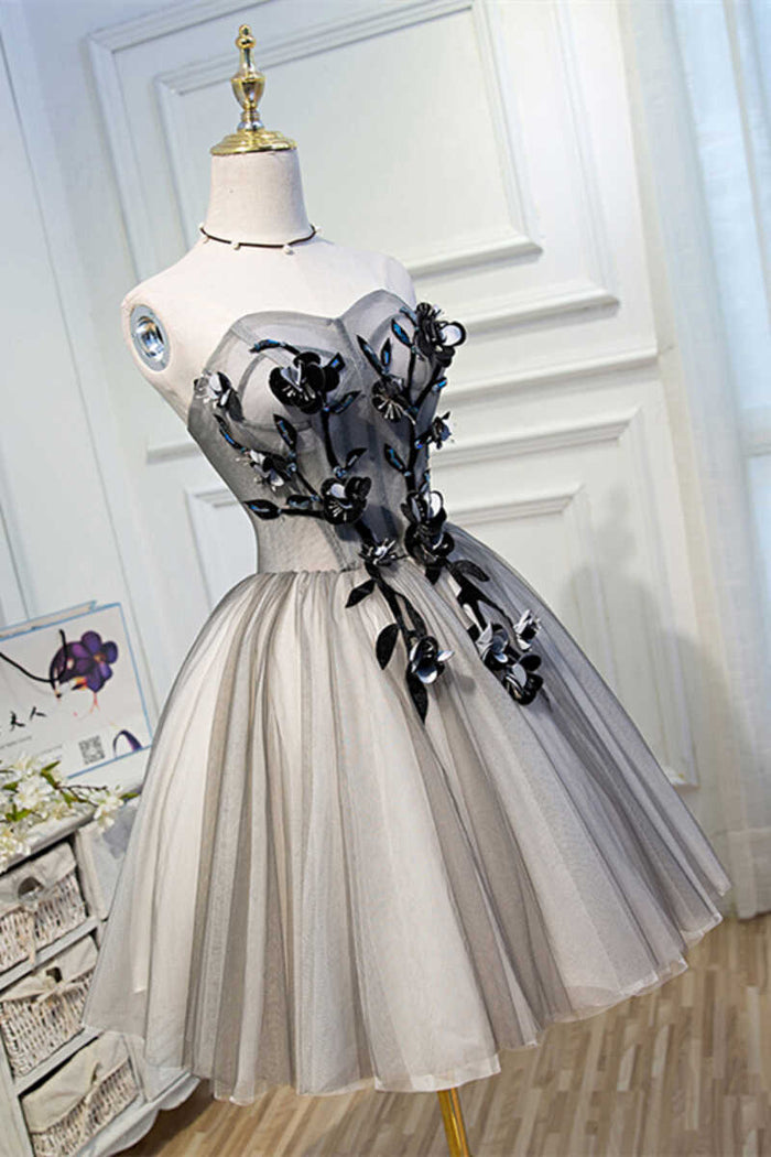Grey Strapless Lace-Up A-Line Homecoming Dress