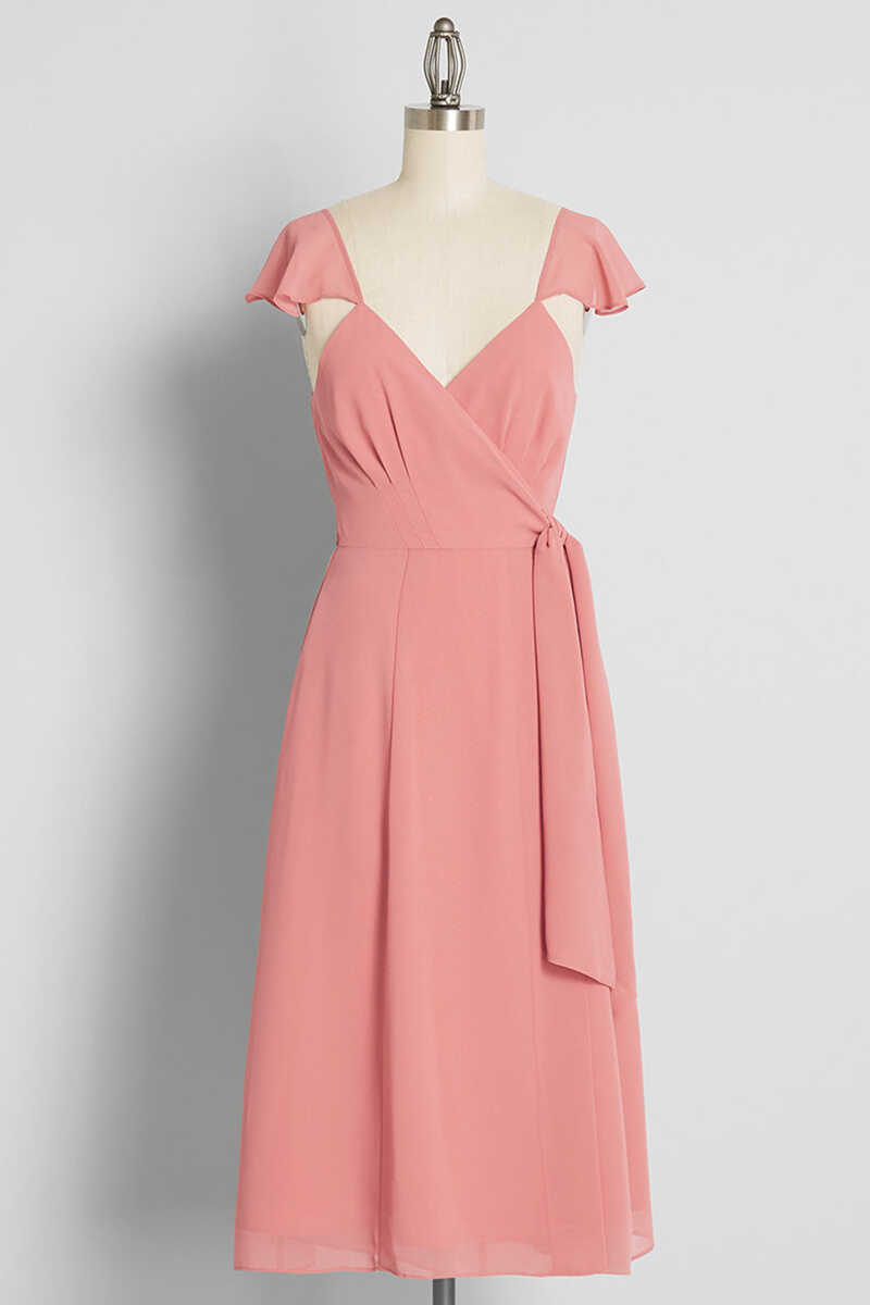 Peach Cap Sleeve Tie-Side Short Formal Dress