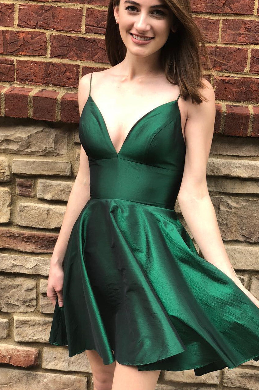 Spaghetti Straps Short Hunter Green Homecoming Dress