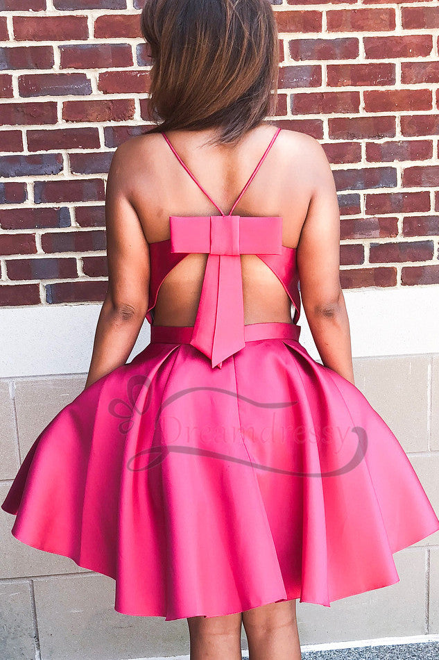 Spaghetti Straps Short Fuchsia Homecoming Dress with Pockets