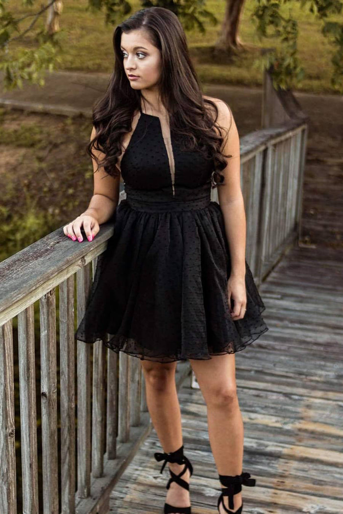 Halter Black Short Tulle Homecoming Dress