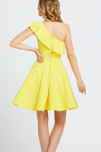 One Shoulder Ruffled Short Yellow Homecoming Dress