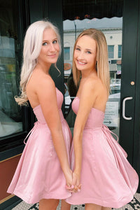 Lace-Up Sweetheart Pink Homecoming Dress