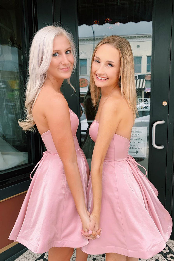 Lace-Up Sweetheart Pink Homecoming Dress