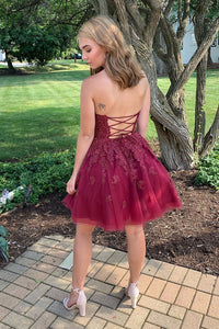 Halter Beaded Appliques Burgundy Short Homecoming Dress