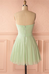 Sage Green Chiffon Strapless A-Line Short Dress