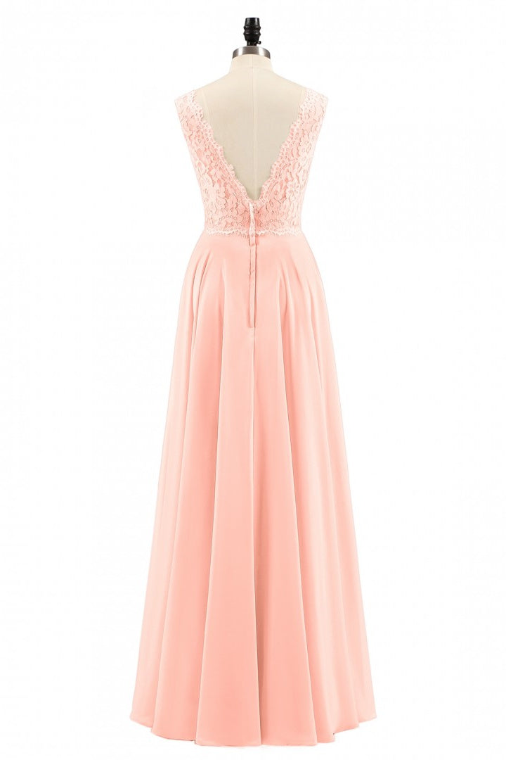 Pearl Pink Backless A-Line Long Bridesmaid Dress