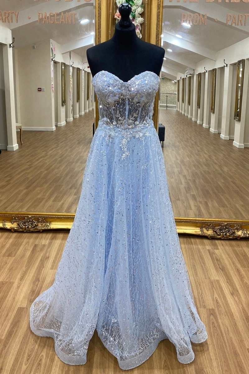 Glitter Pink Sweetheart Appliques A-Line Prom Dress