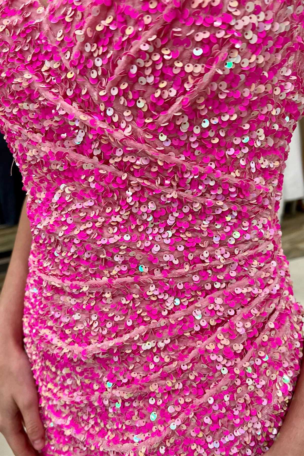 O-Ring Back Sequin V-Neck Short Homecoming Dress