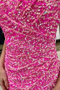O-Ring Back Sequin V-Neck Short Homecoming Dress