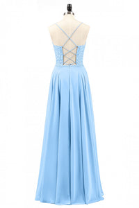 Light Blue Sweetheart Lace-Up A-Line Long Bridesmaid Dress