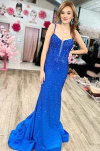 Green Beaded Split Neck Mermaid Long Formal Dress