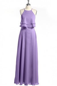 Sage Green Chiffon Halter Ruffle A-Line Long Bridesmaid Dress