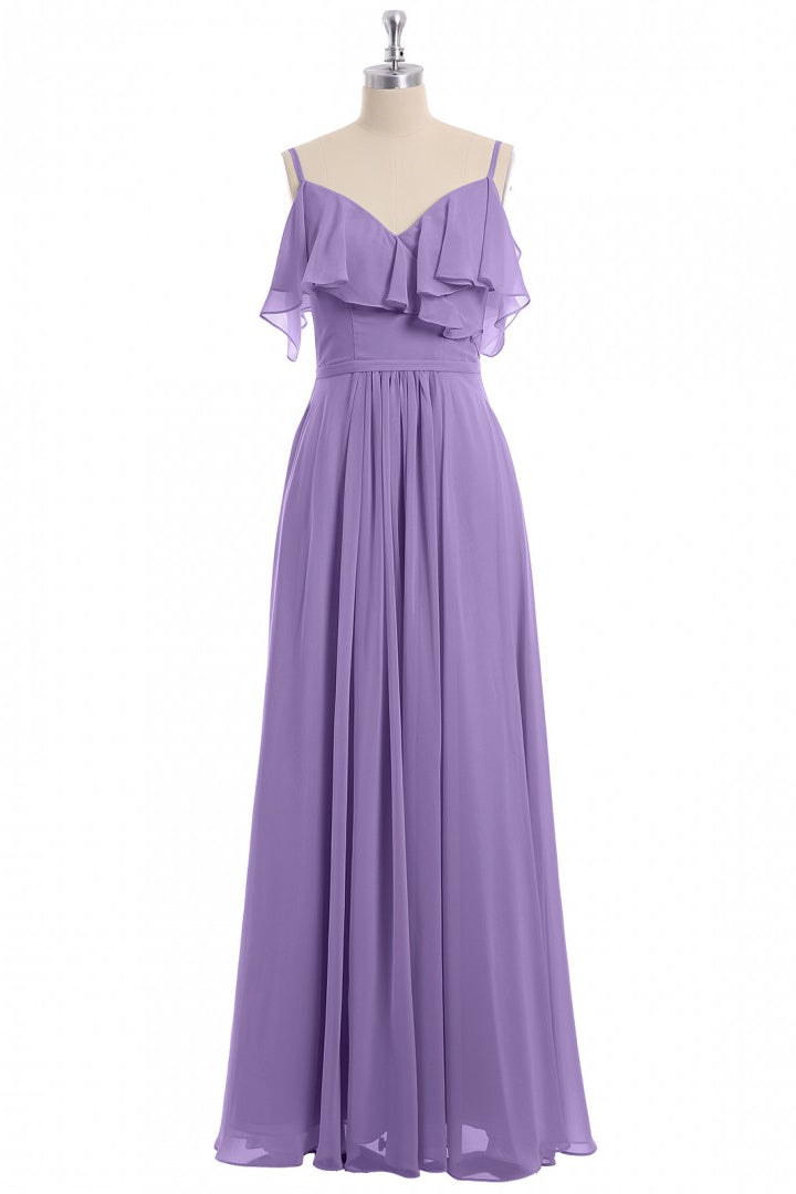 Rust Orange Straps Ruffled A-Line Bridesmaid Dress