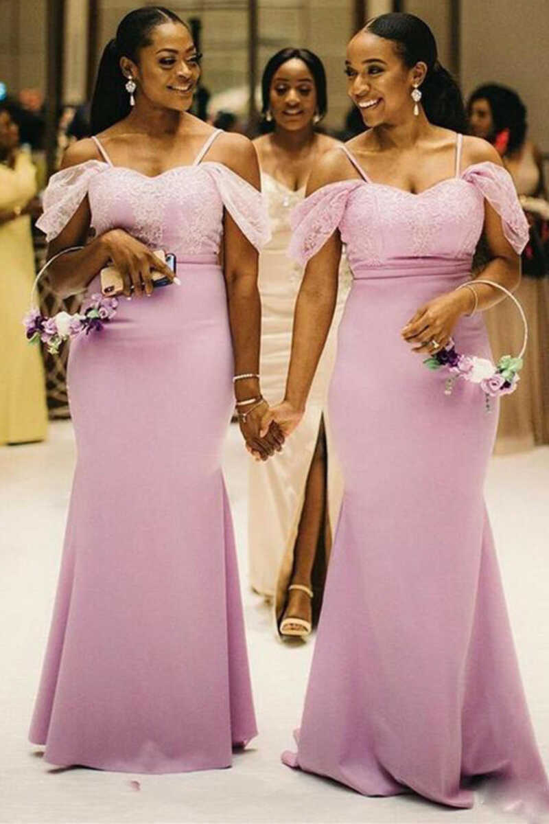 Pink Cold-Shoulder Mermaid Long Bridesmaid Dress