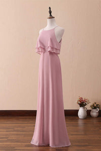 Halter Ruffled A-Line Long Bridesmaid Dress