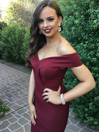 Burgundy Long Bridesmaid Dress - Off the Shoulder Slit