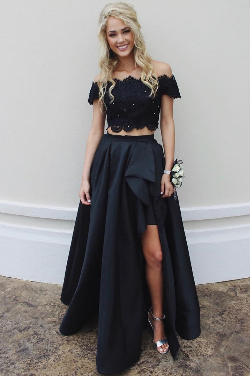 Two Piece Off the Shoulder White/Red Long Prom Dress – Dreamdressy