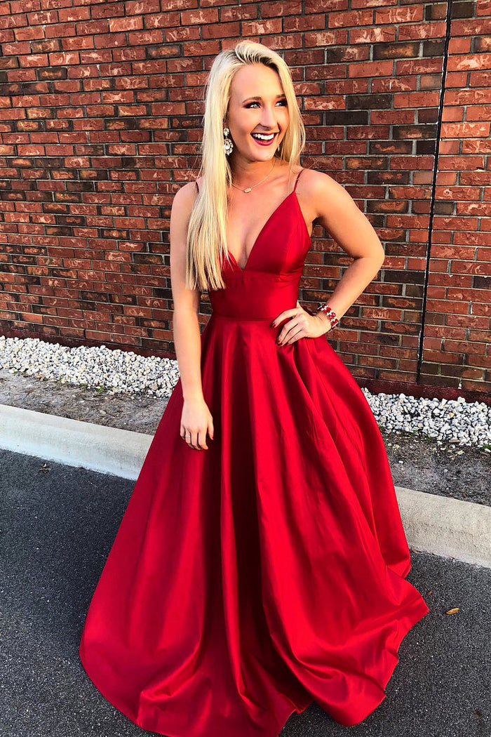 Simple Straps A-line Red Long Prom Dress