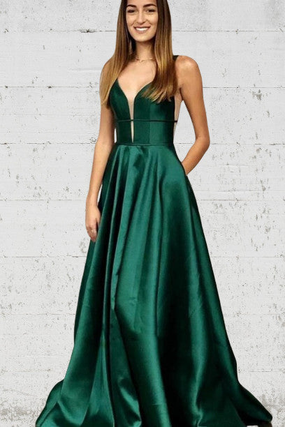 Dark Green Long Prom Dress with Pockets