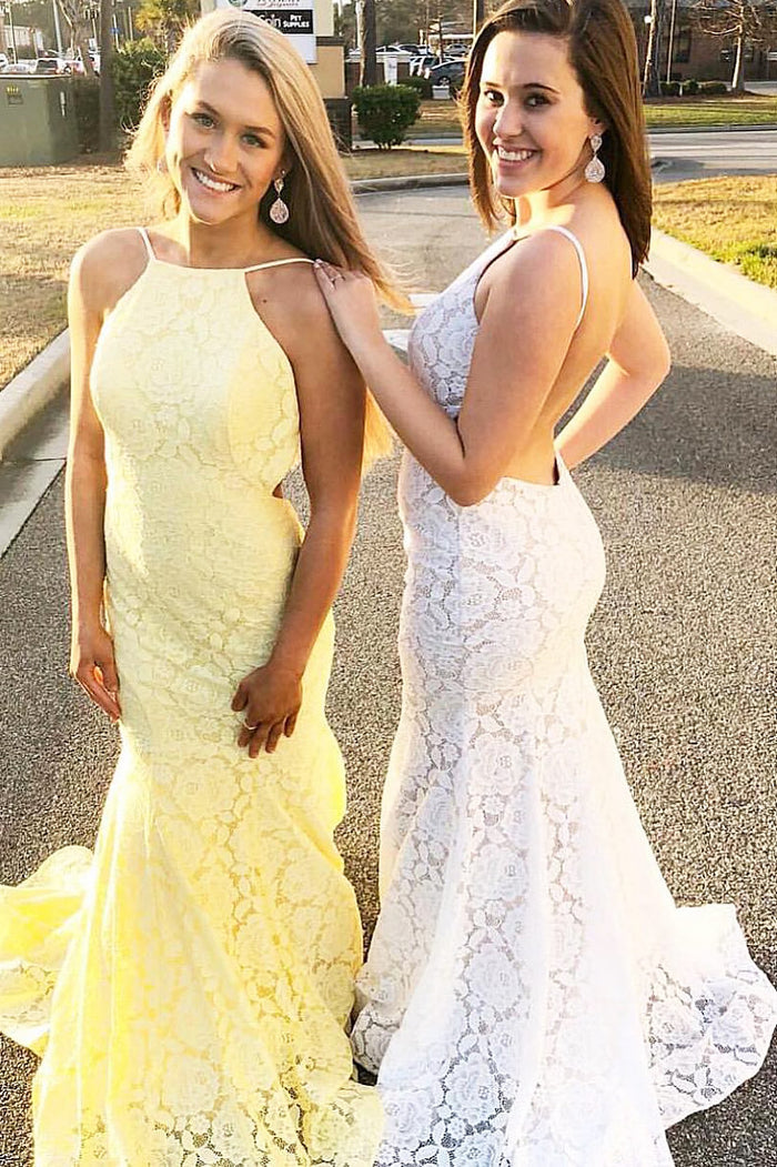Mermaid Lace Long Prom Dress with Spaghetti Straps