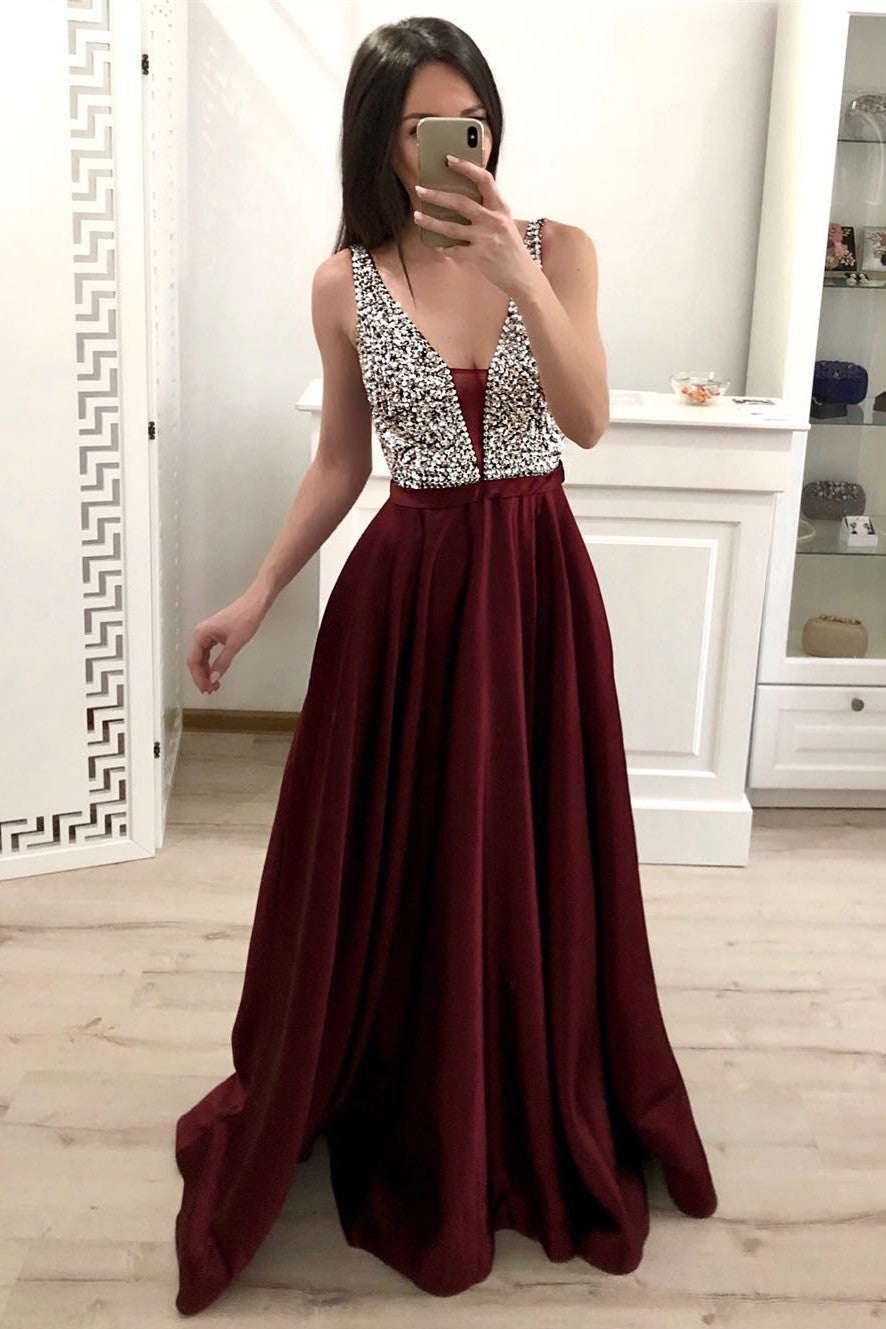 A-Line Beading Pink Long Prom Dress