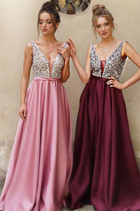 A-Line Beading Pink Long Prom Dress