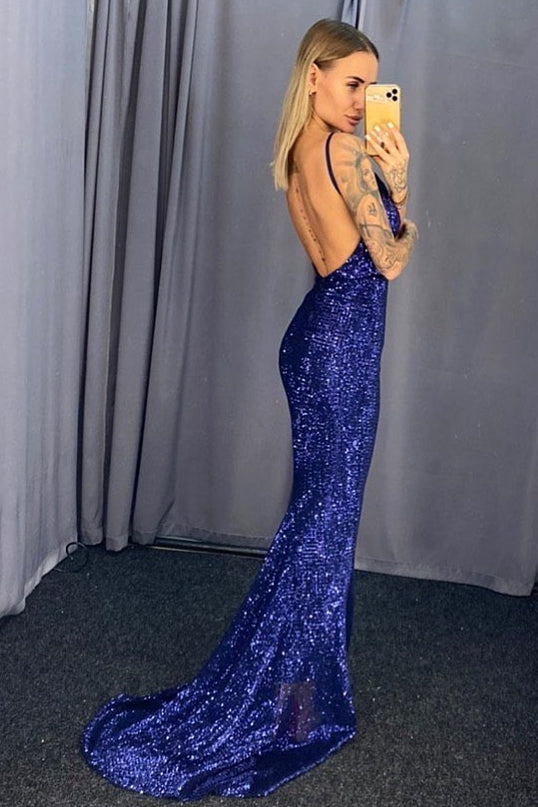 Gorgeous Burgundy Sequins Mermaid Long Prom Dress