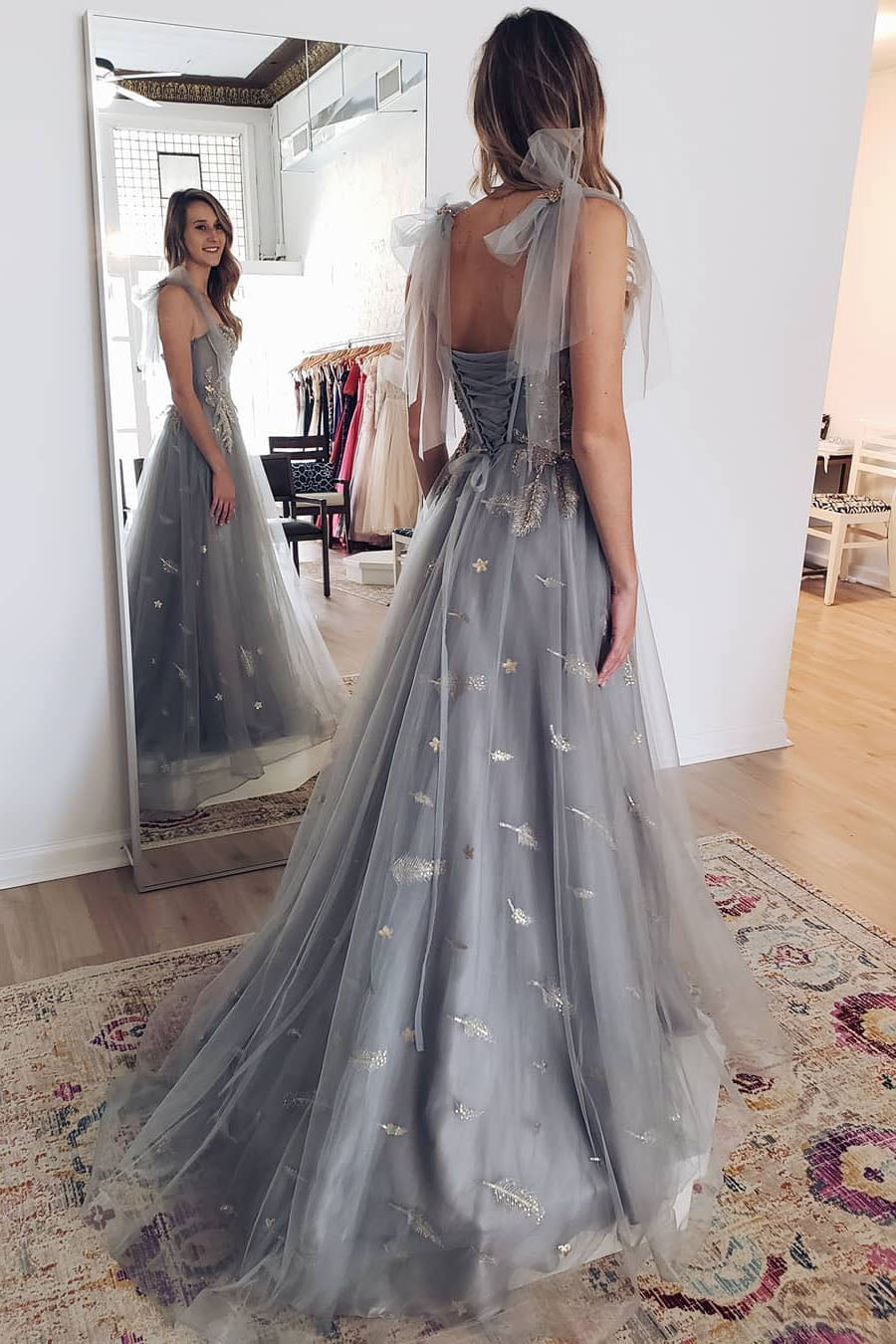 Gorgeous Sweetheart Grey Long Prom Dress with Lace up back