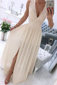 Gorgeous Blush Pink Long Chiffon Prom Dress with Slit