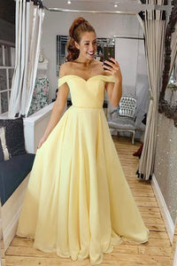 Elegant Off Shoulder A-Line Yellow Long Prom Dress