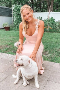 Open Back Blush Mermaid Long Formal Dress