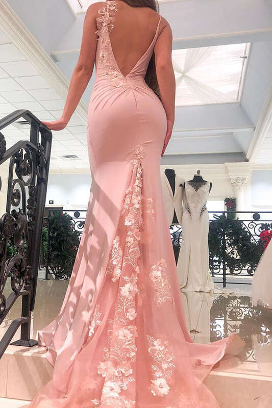 Open Back Blush Mermaid Long Formal Dress