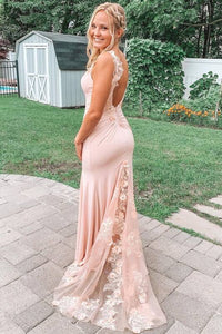 Open Back Blush Mermaid Long Formal Dress