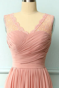 A-line Blush Pink Bridesmaid Dress with Lace Top