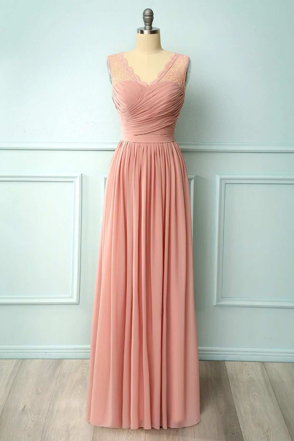 A-line Blush Pink Bridesmaid Dress with Lace Top