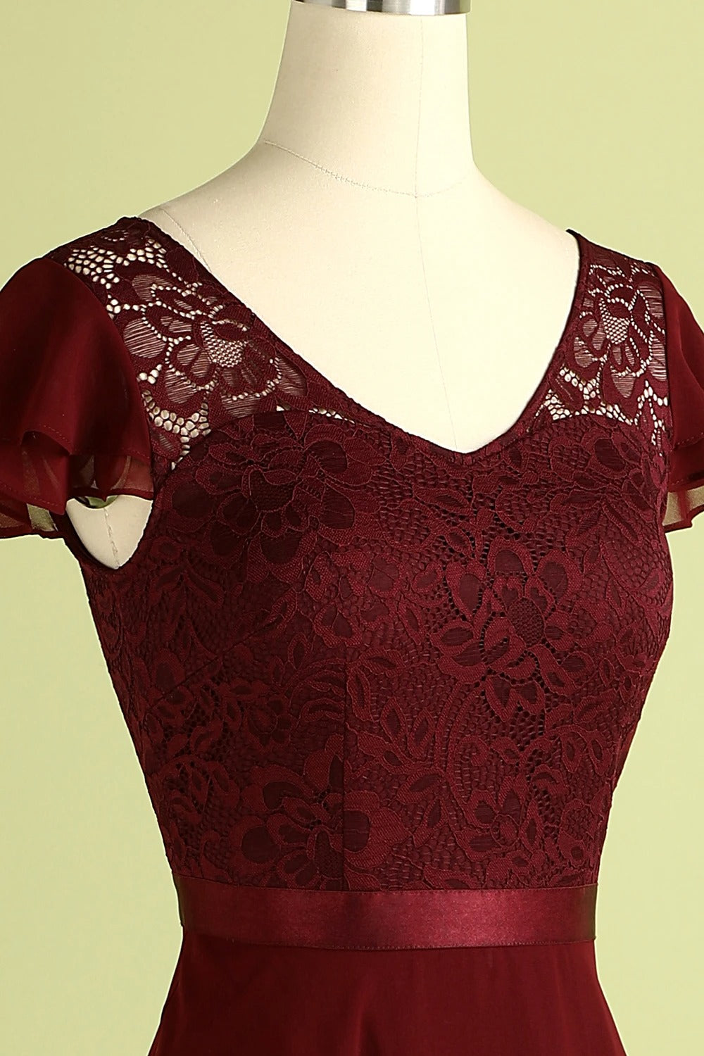 High Low Short Sleeves Burgundy Bridesmaid Dress