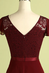 High Low Short Sleeves Burgundy Bridesmaid Dress