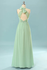 Halter Mint Green Bridesmaid Dress with Bowknot