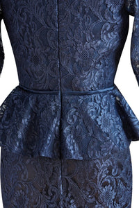 Long Sleeves Navy Blue Short Lace Mother of the Bridal Dress