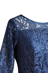Long Sleeves Navy Blue Short Lace Mother of the Bridal Dress